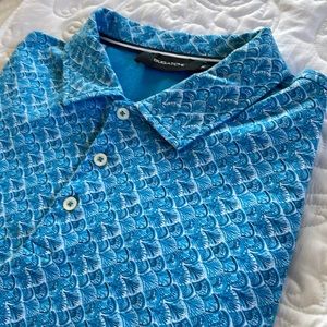 Bugatchi Polo Shirt. Navy/ Light Blue & White Print. Size XL